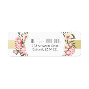 Modern Gold Stripes Floral Roses Return Address Label