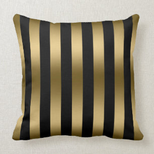 Modern Gold Stripes Pattern Black Background Cushion
