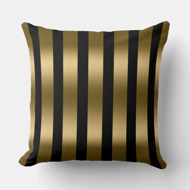 Modern Gold Stripes Pattern Black Background Cushion (Front)