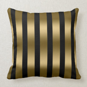 Modern Gold Stripes Pattern Black Background Cushion