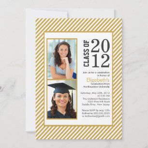 Modern Gold Stripes Photo Graduation invitation