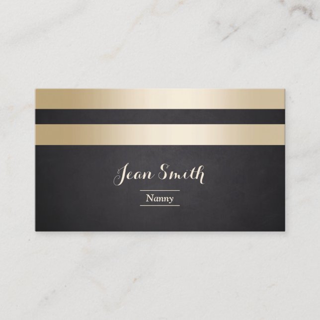 Modern Gold Stripes Professional Nanny Business Card (Front)