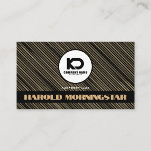 Modern Gold Stripes Qr and Logo Business Card