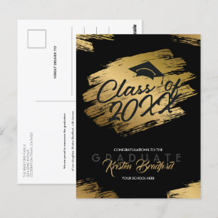 Modern Gold Stroke Black Graduation Announcement Postcard
