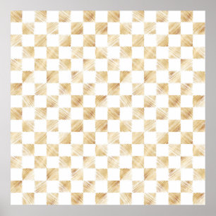 Modern Gold strokes Chequered White Pattern Poster