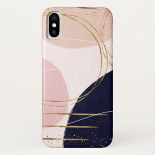 Modern Gold Strokes & Circles Minimal Pink Design iPhone X Case