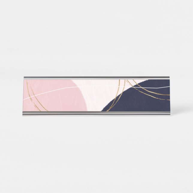 Modern Gold Strokes & Circles Minimal Pink Design Desk Name Plate (Front)
