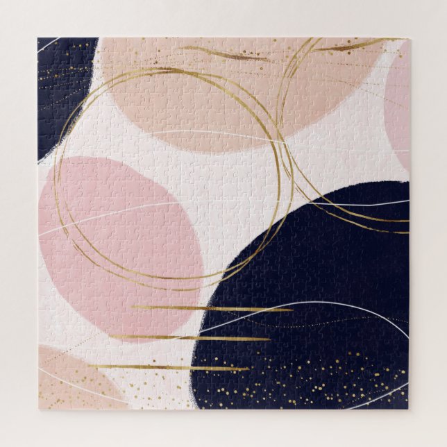 Modern Gold Strokes & Circles Minimal Pink Design Jigsaw Puzzle (Vertical)
