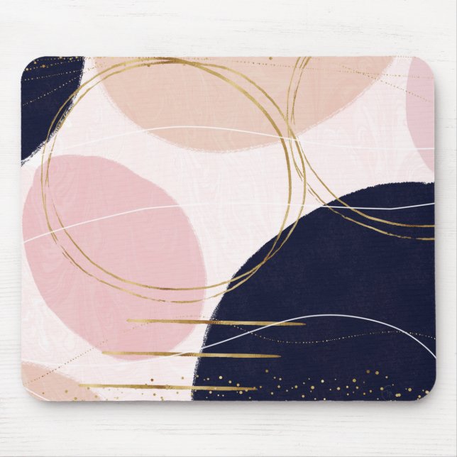 Modern Gold Strokes & Circles Minimal Pink Design Mouse Pad (Front)