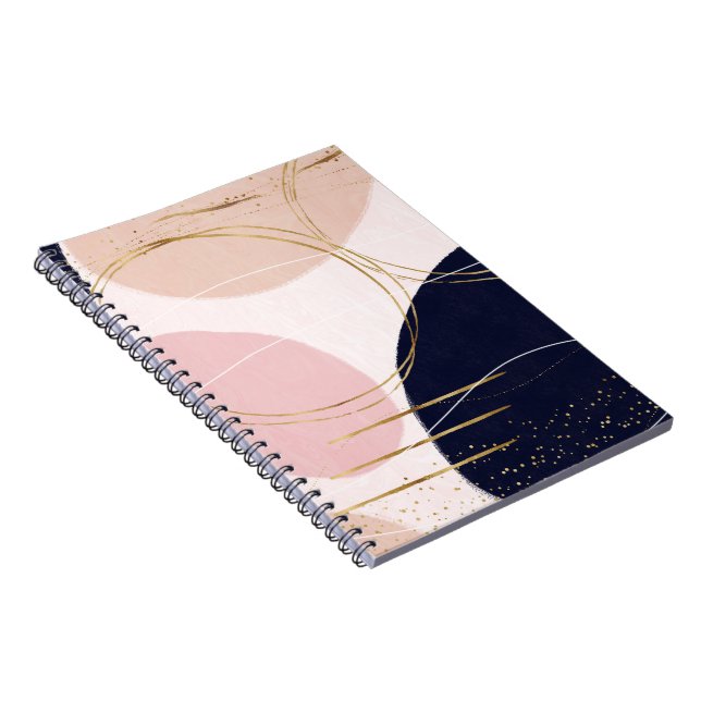 Modern Gold Strokes & Circles Minimal Pink Design Notebook (Right Side)