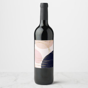 Modern Gold Strokes & Circles Minimal Pink Design Wine Label