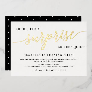 Modern Gold Stylish Script Surprise Birthday Party