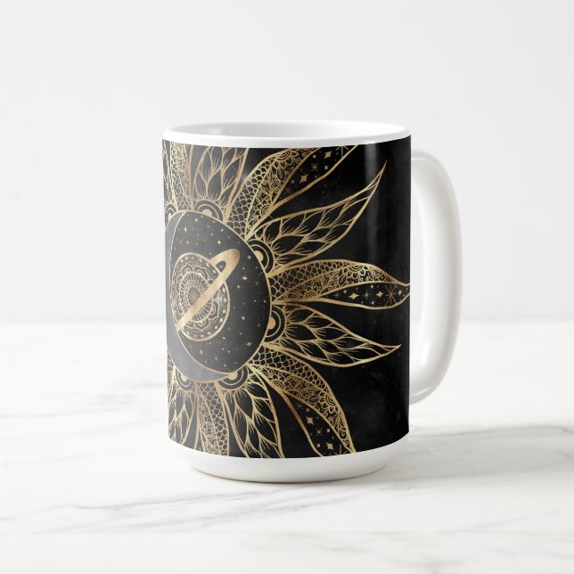 Modern Gold Sun Moon Planet Universe Mandala Coffee Mug (Front Right)