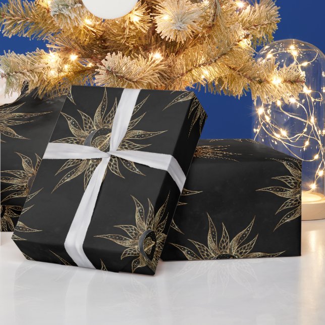 Modern Gold Sun Moon Planet Universe Mandala Wrapping Paper (Holidays)