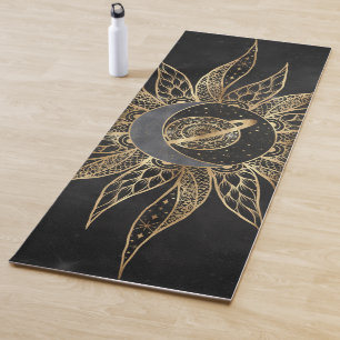 Modern Gold Sun Moon Planet Universe Mandala Yoga Mat