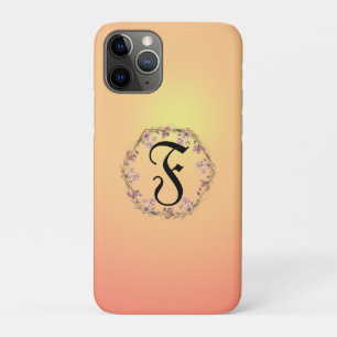Modern gold sunset gradient flowers Monogram Name iPhone 11 Pro Case