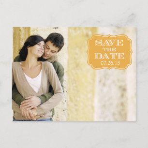 Modern Gold Swirl Label Save the Date Photo Card