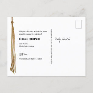 Modern Gold tassel Class 2024 Graduation photo Announcement Postcard