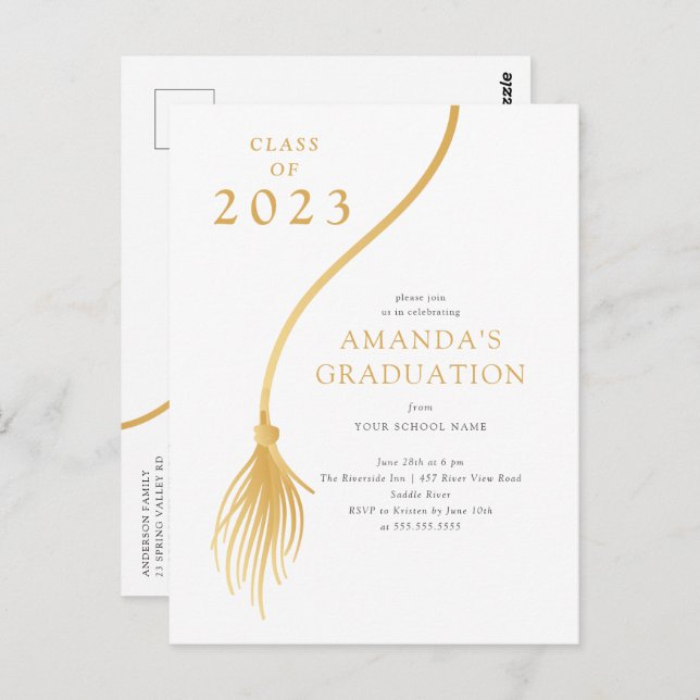 Modern Gold Tassel Graduation Party Postcard (Front/Back)
