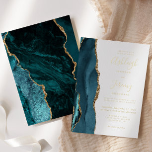 Modern Gold Teal Blue Agate Wedding