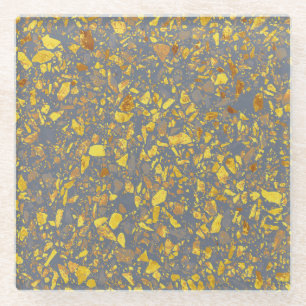 Modern Gold Terrazzo Pattern Glass Coaster