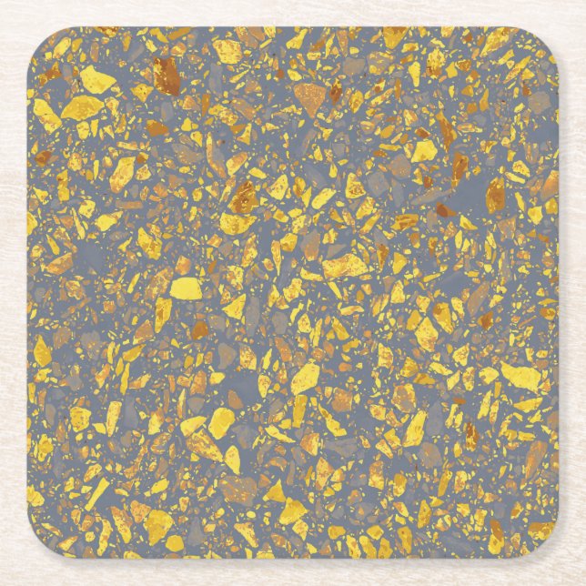 Modern Gold Terrazzo Pattern Square Paper Coaster (Front)
