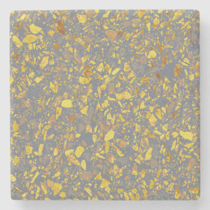 Modern Gold Terrazzo Pattern Stone Coaster