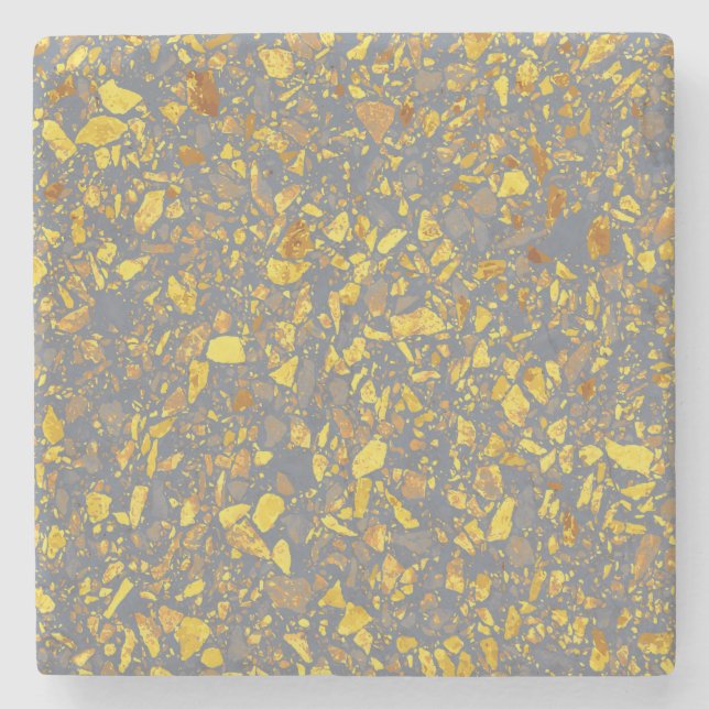 Modern Gold Terrazzo Pattern Stone Coaster (Front)