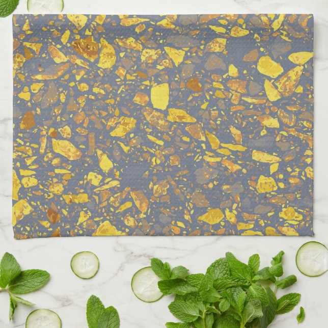 Modern Gold Terrazzo Pattern Tea Towel (Folded)