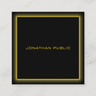 Modern Gold Text Frame Elegant Black Background Square Business Card