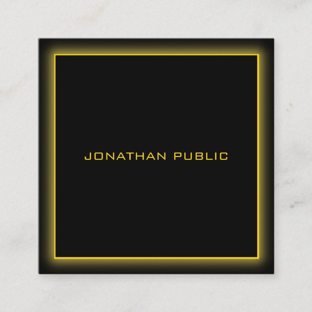 Modern Gold Text Frame Elegant Black Background Square Business Card (Front)