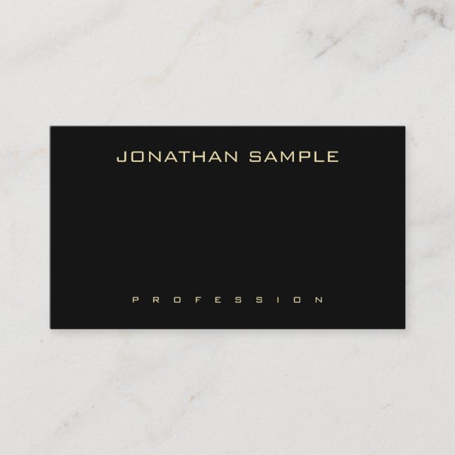 Modern Gold Text Professional Elegant Black Simple Business Card (Front)