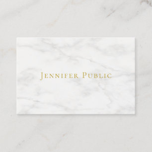 Modern Gold Text White Marble Minimalist Template Business Card