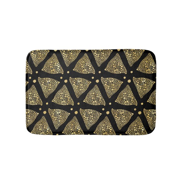 Modern Gold Texture Abstract Triangles Pattern Bath Mat (Front)