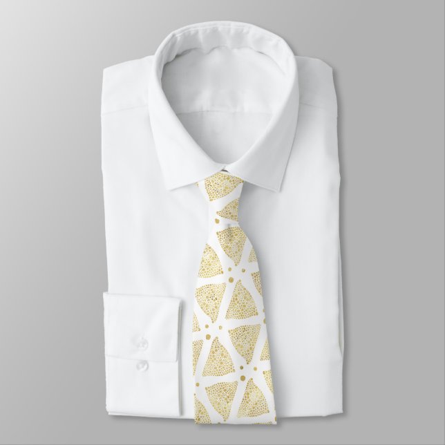 Modern Gold Texture Geometric Triangles Pattern Tie (Tied)