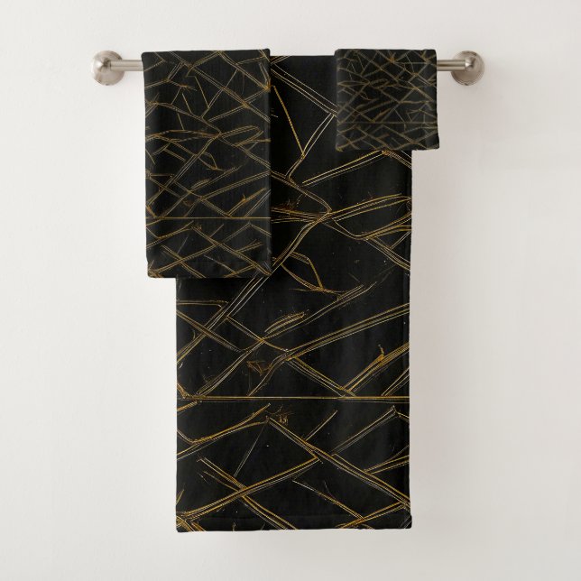 Modern Gold Thin Lines Abstract Pattern Decorative Bath Towel Set (Insitu)