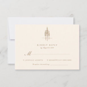 Modern Gold Tree Forest Rustic Wedding  RSVP Card