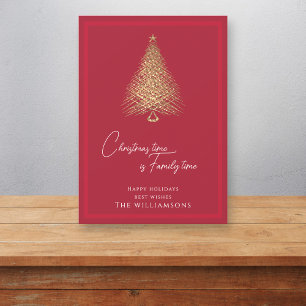 Modern gold tree red family christmas holiday card