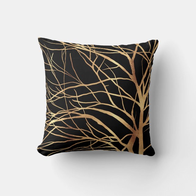 Modern Gold Tree Silhouette Minimal Black Design C Cushion (Front)