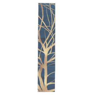 Modern Gold Tree Silhouette Minimal Blue Design Medium Table Runner