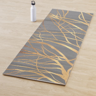 Modern Gold Tree Silhouette Minimal Grey Design Yoga Mat