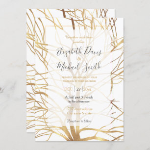 Modern Gold Tree Silhouette Minimal White Design Invitation