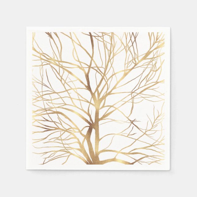 Modern Gold Tree Silhouette Minimal White Design Napkin (Front)