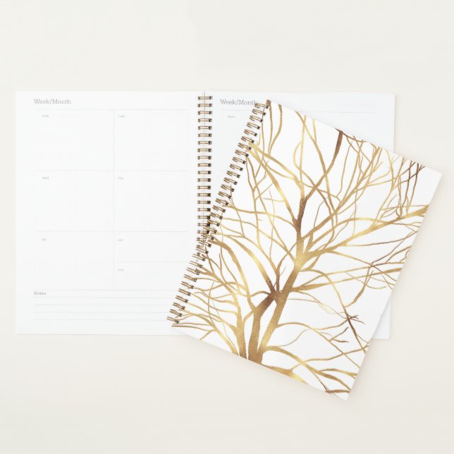 Modern Gold Tree Silhouette Minimal White Design Planner (Display)