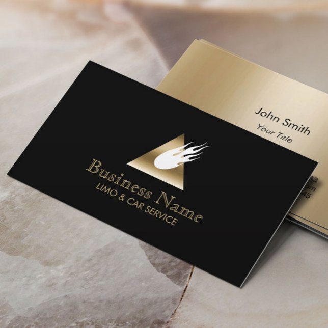 Modern Gold Triangle Fireball Limousine Business Card (Creator Uploaded)