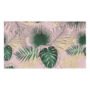 Modern gold tropical leaves and doddles design name tag