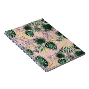 Modern gold tropical leaves and doddles design notebook
