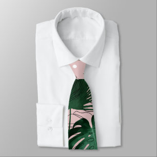 Modern gold tropical leaves and doddles design tie