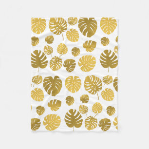 Modern Gold Tropical Leaves Pattern  Fleece Blanket
