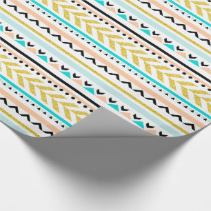 Modern Gold Turquoise Pink Aztec Pattern Wrapping Paper